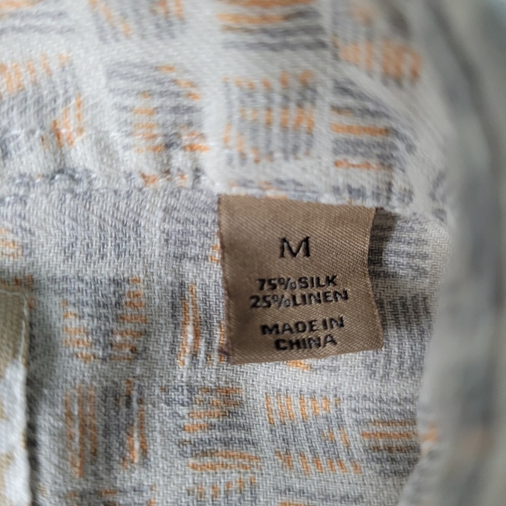 Tasso Elba Island Shirt Mens Size Medium Grey Silk Linen Geometric Button Up S/S - Picture 3 of 8